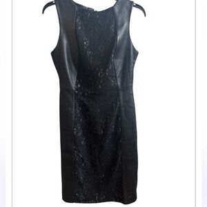 ANTONIO MELANI Black Leather Sleeveless Lace Front Midi Dress Size 2